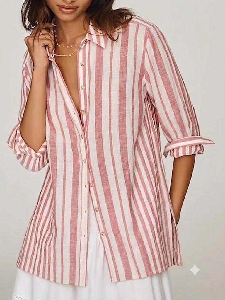 Rachel Zoe Seaside Ready Linen Blend Striped Button Down S